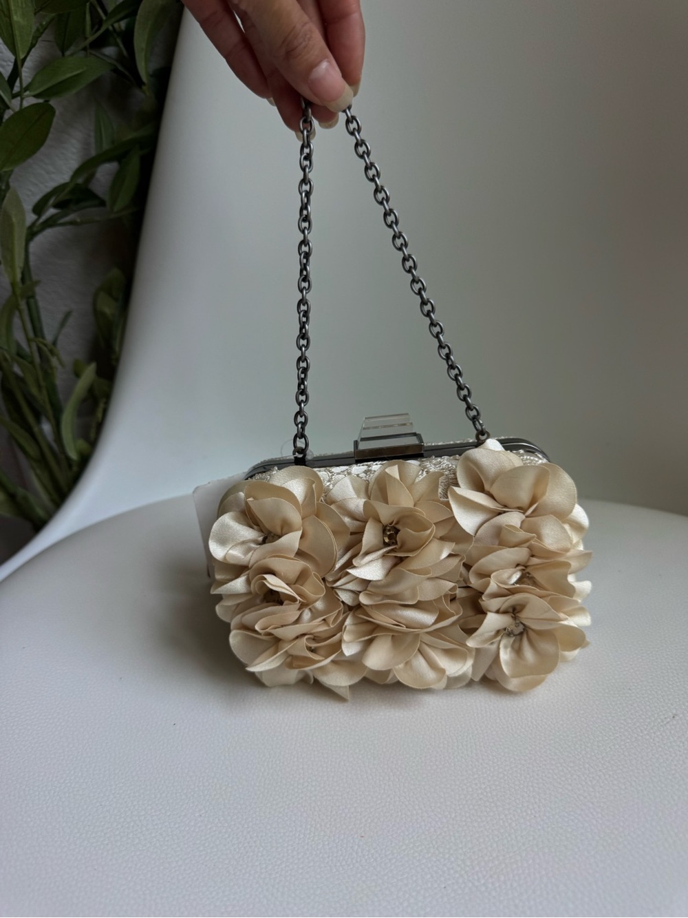 Aria by Mary Frances Ivory Floral Lace Clutch 3D Flowers Bridal Evening Bag NWT
